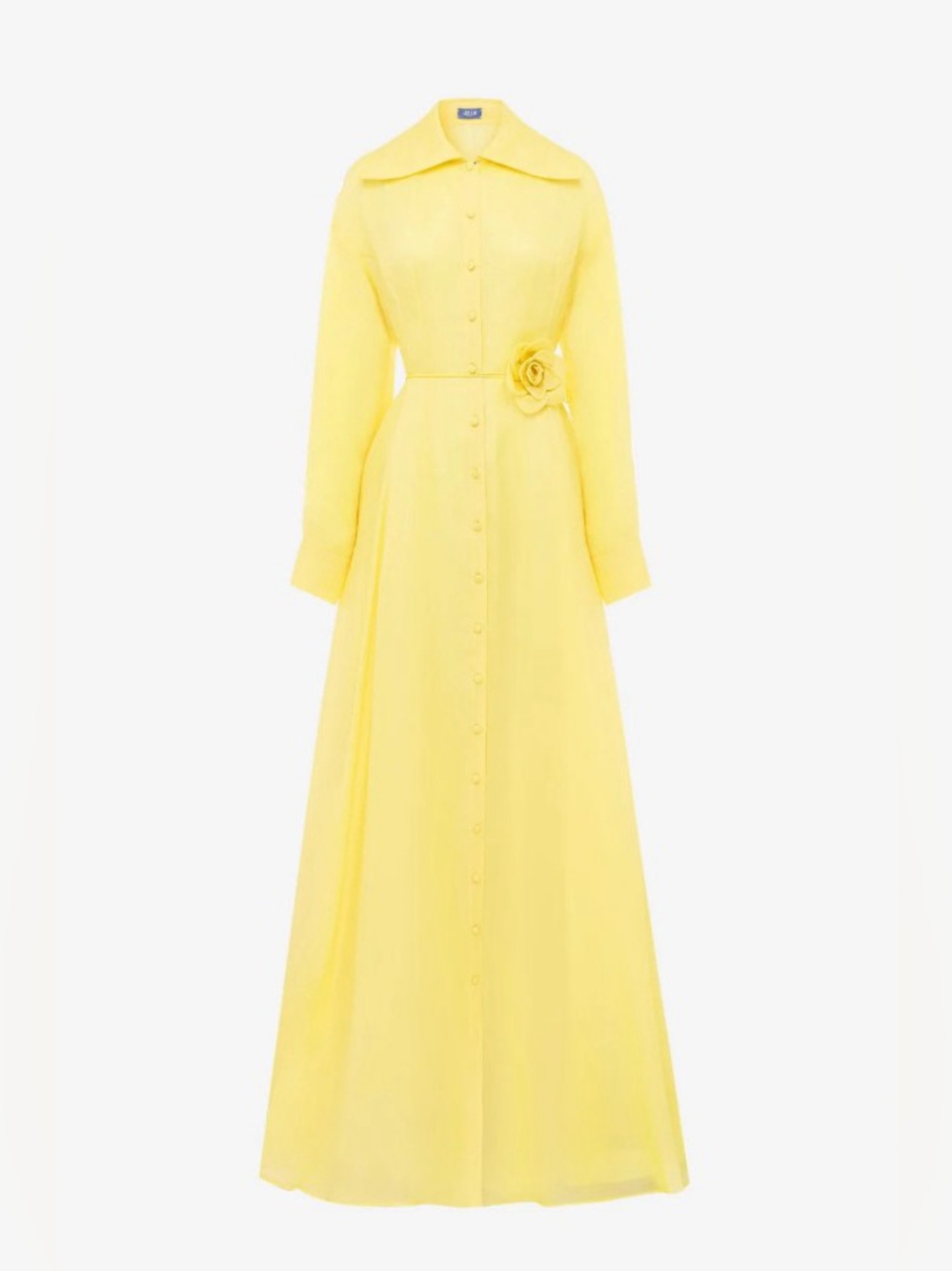 LEO LIN Pink Josephine 100% Silk Yellow Long Sleeve Maxi Shirt Dress NWOT - Picture 2 of 6